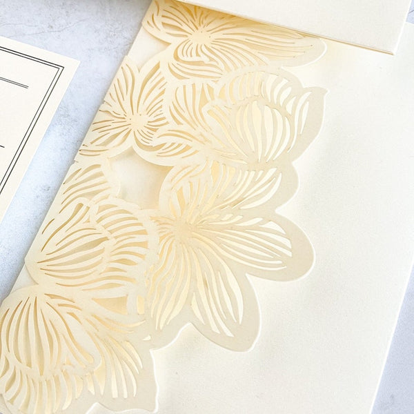 Ivory and White Floral Laser Cut Wedding Invitation (2)