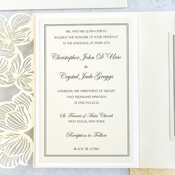 Ivory and White Floral Laser Cut Wedding Invitation (3)