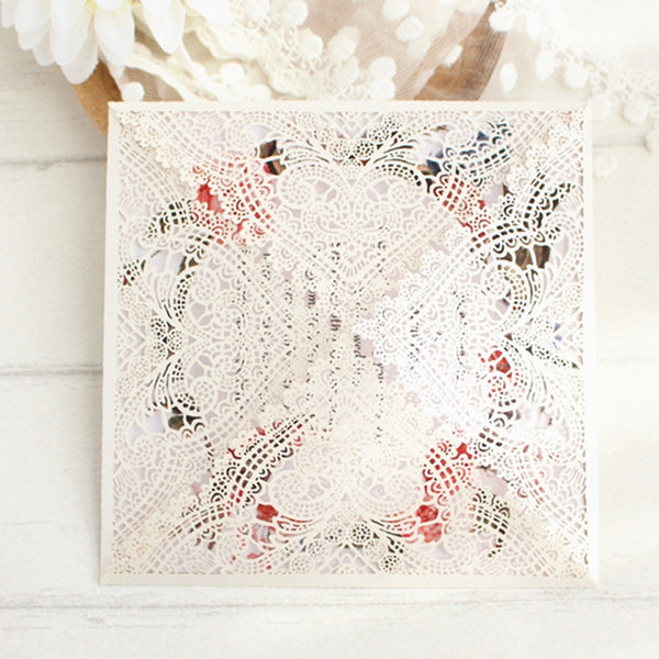 Ivory square floral invitation laser cut wedding card