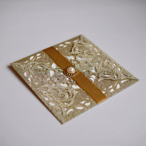 Lasercut Gatefold Lace Glitter Wedding invitations (1)