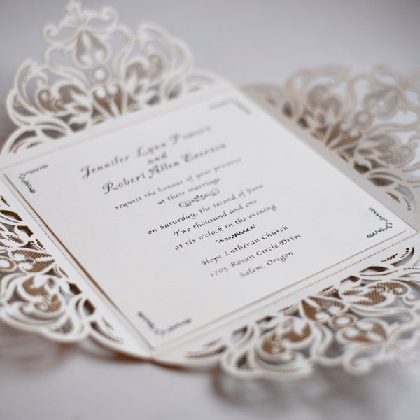 Lasercut Gatefold Lace Glitter Wedding invitations (4)