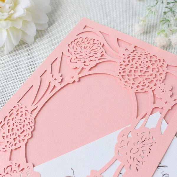 Lovely Pink Laser Cut Hollow Wedding Invitations (2)