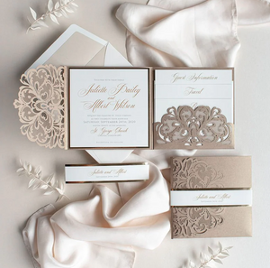 Luxury Laser Cut Pocketfold Wedding Invitation with Gold Backing (3)