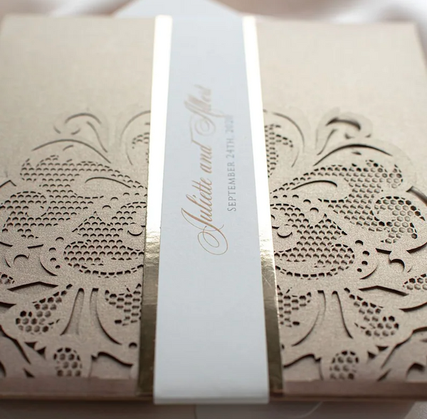Luxury Laser Cut Pocketfold Wedding Invitation with Gold Backing (4)