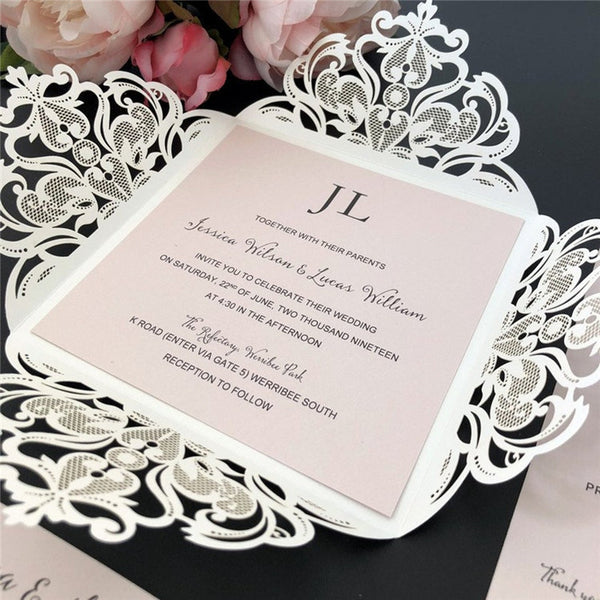 Luxury Square Champagne Glittery Wedding Invitations with Floral Belly Band Lcz091 (4)
