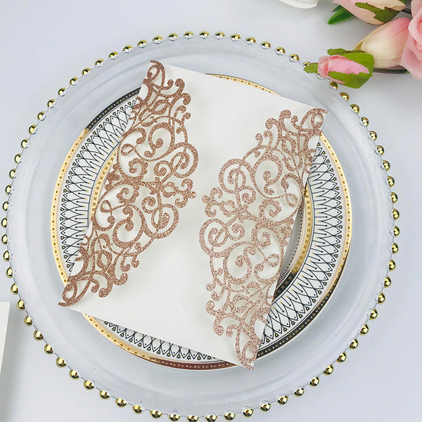Modern Rose Gold Laser Cut Wedding Invitations with Floral Details Lcz033 (3)