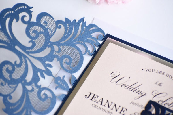 Navy Blue and Blush Laser Cut Wedding Invitations with Amazing Detai (4)