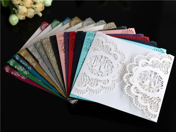 Navy blue lace laser cut wedding invitations with satin ribbons LC053_3