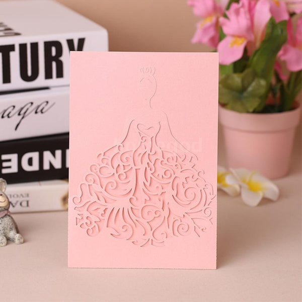 Pearl Paper Laser Cut Hollow Bride Pattern Invitation Cards (2)