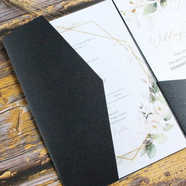 Personalized black tri-folded laser wedding invitations (1)
