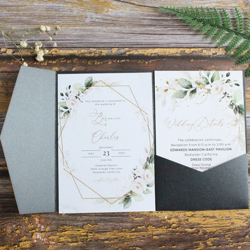 Personalized black tri-folded laser wedding invitations (2)