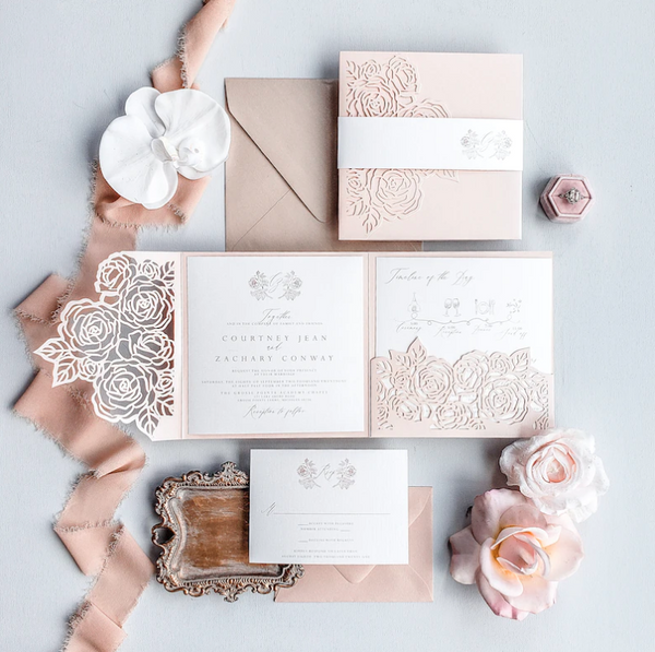 Pink Square Pocket Fold Wedding Invitations (4)