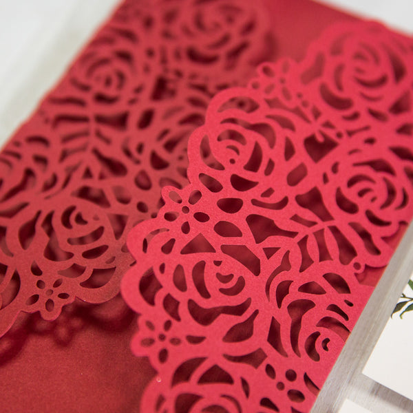 Red and Burgundy Rose Lace Design-Laser cut Invitation (4)