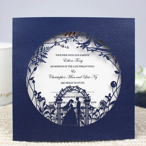 Romantic Square Nany Blue Laser Cut Wedding Invitations with Hollow Design (2)
