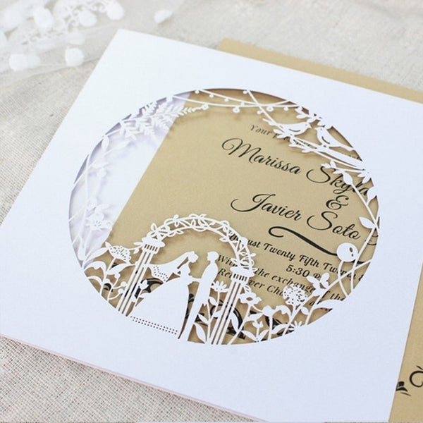 Romantic Square White Laser Cut Wedding Invitations with Hollow Design (2)