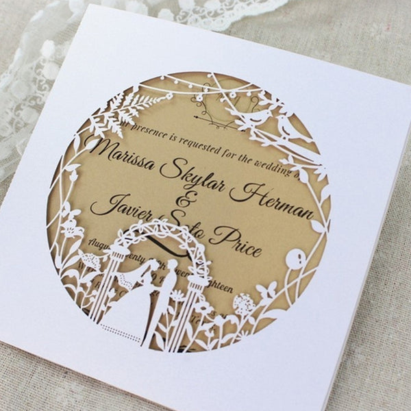 Romantic Square White Laser Cut Wedding Invitations with Hollow Design (3)