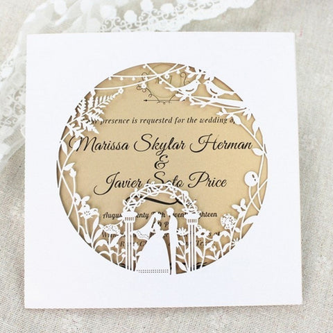 Romantic Square White Laser Cut Wedding Invitations with Hollow Design