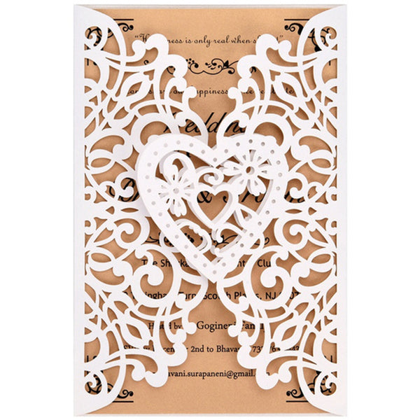 Romantic White Laser Cut Heart Invitation Cards (3)