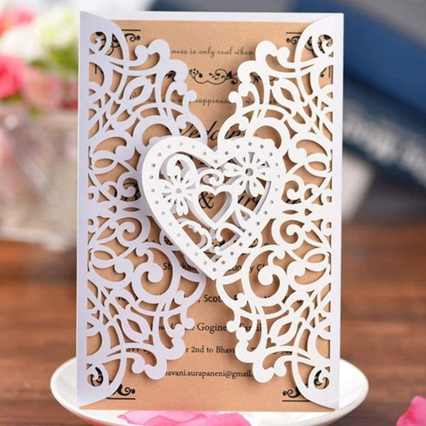 Romantic White Laser Cut Heart Invitation Cards