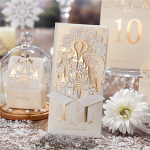 Romantic and foil ivory folded castle wedding invitations LC014_1