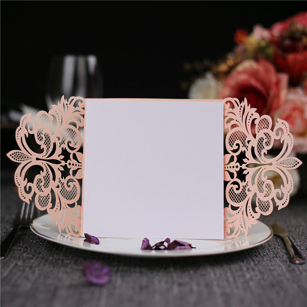 Romantic blush pink folded laser cut wedding invitations with white inner cards LC044_3