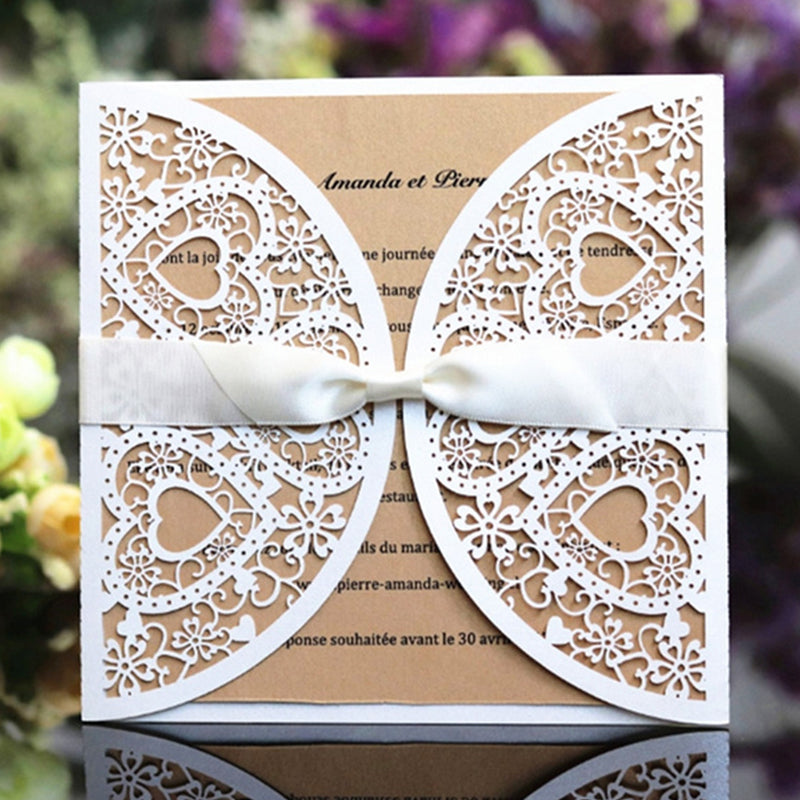Romantic laser cut wedding invitation cards