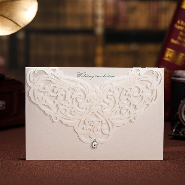 Romantic traditional ivory laser cut wedding invitations LC009_1