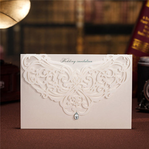 Romantic traditional ivory laser cut wedding invitations LC009_1