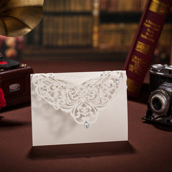 Romantic traditional ivory laser cut wedding invitations LC009_4
