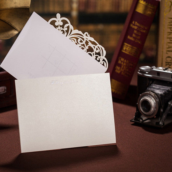 Romantic traditional ivory laser cut wedding invitations LC009_5