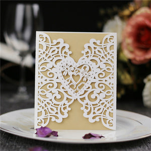 Romantic white heart-shaped laser cut wedding invitations LC035_1