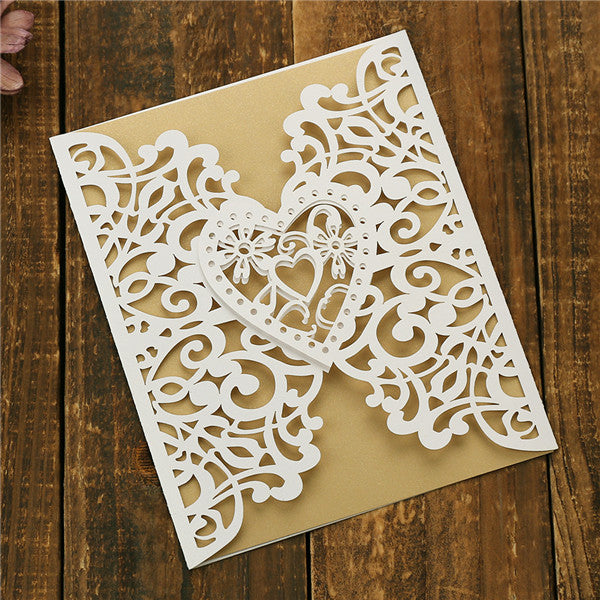 Romantic white heart-shaped laser cut wedding invitations LC035_2