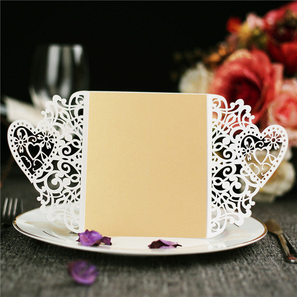 Romantic white heart-shaped laser cut wedding invitations LC035_3
