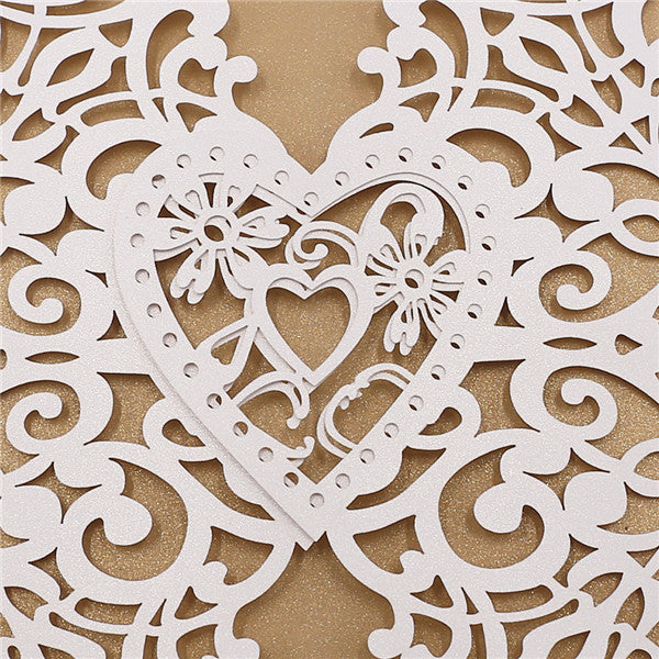 Romantic white heart-shaped laser cut wedding invitations LC035_4