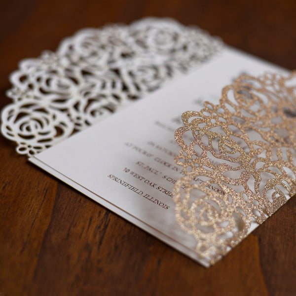 Rose Gold Glitter Gatefold Lasercut-Luxury Wedding Invitations (2)