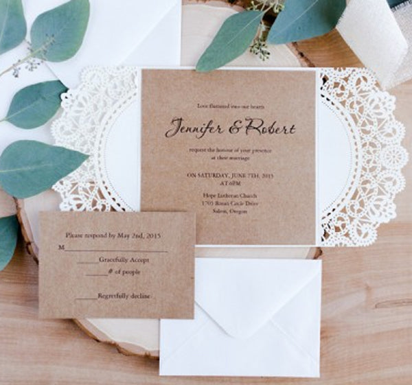 Rustic White and Kraft Laser Cut Invitation with Tag and Burlap Ribbon (1)