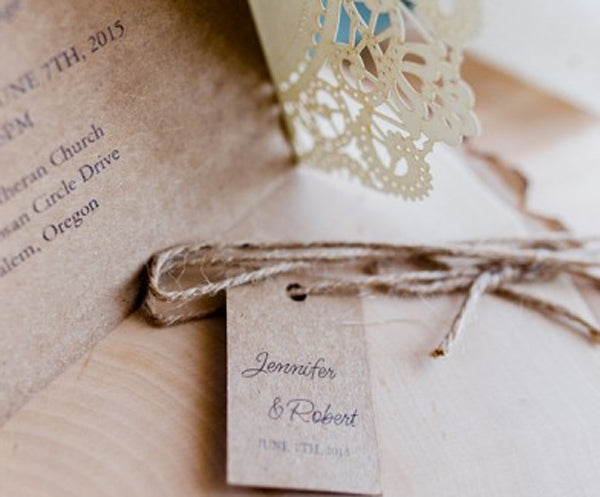 Rustic White and Kraft Laser Cut Invitation with Tag and Burlap Ribbon (3)