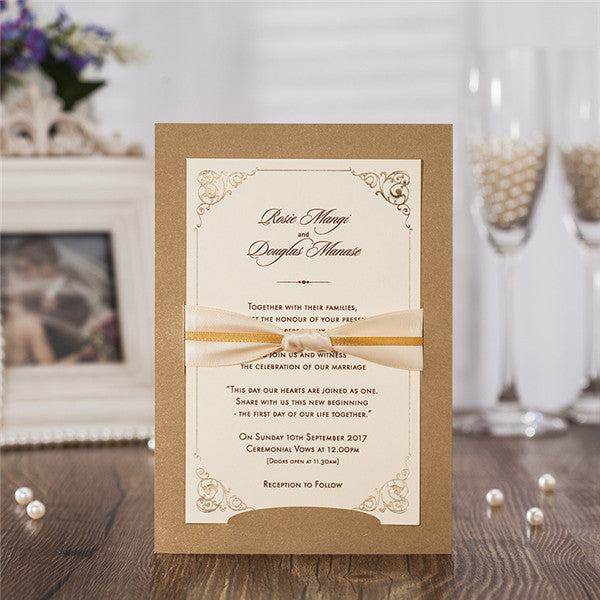 Rustic layered wedding invitations with romantic ribbons LC034_1