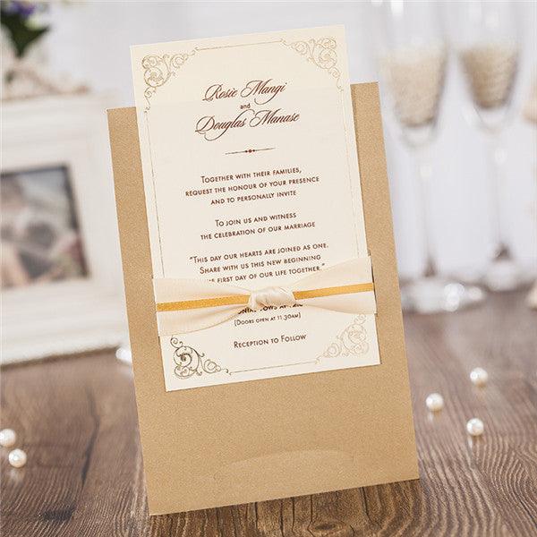 Rustic layered wedding invitations with romantic ribbons LC034 ...
