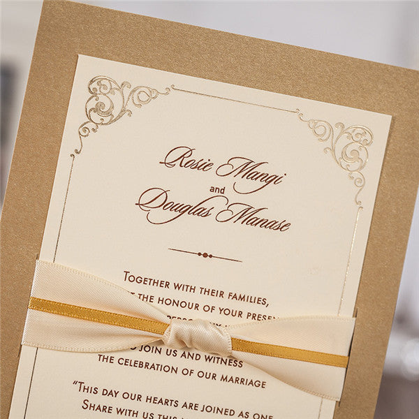 Rustic layered wedding invitations with romantic ribbons LC034_3