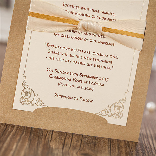 Rustic layered wedding invitations with romantic ribbons LC034_5