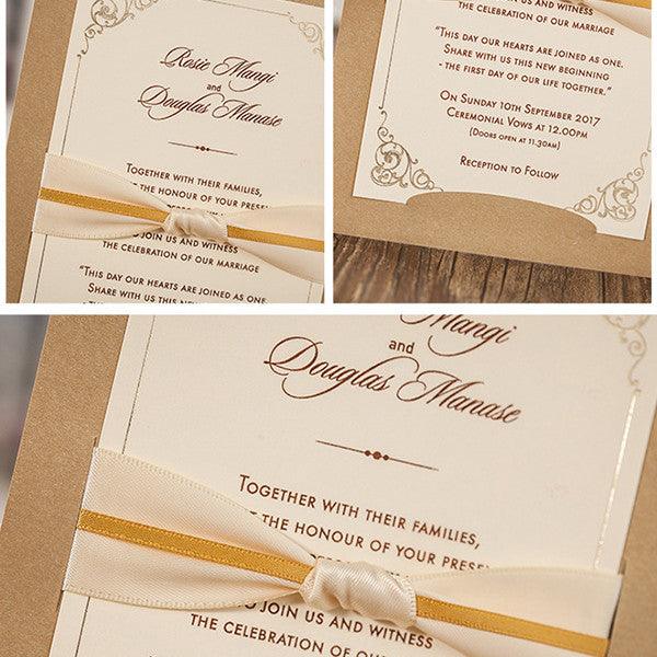 Rustic layered wedding invitations with romantic ribbons LC034 ...