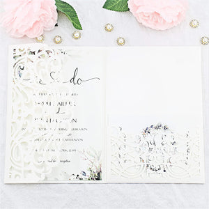 Seal Floral Laser Cut Wedding Invitations with Pockets (7)