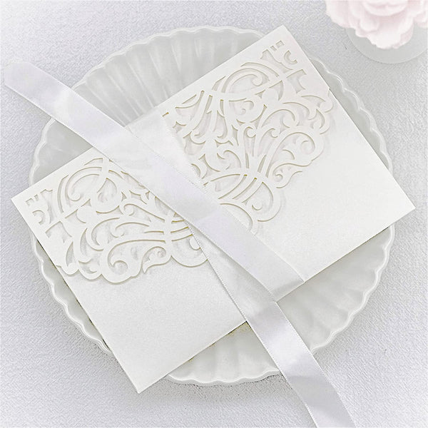 Seal Floral Laser Cut Wedding Invitations with Pockets