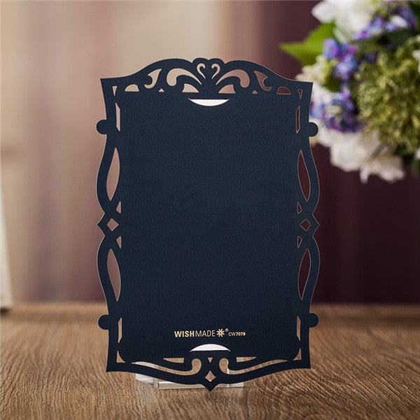 Shabby chic navy blue laser cut wedding invitations with white cards LC033_2