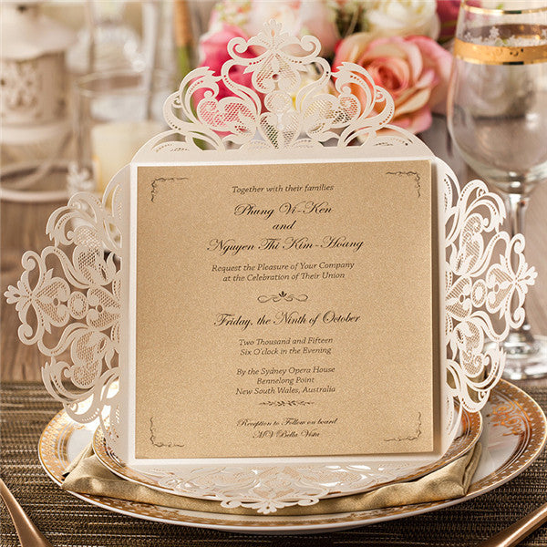 Shiny rustic metallic-like laser cut wedding invitations LC008_2