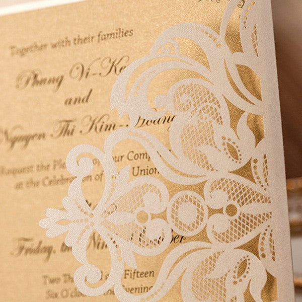 Shiny rustic metallic-like laser cut wedding invitations LC008_3