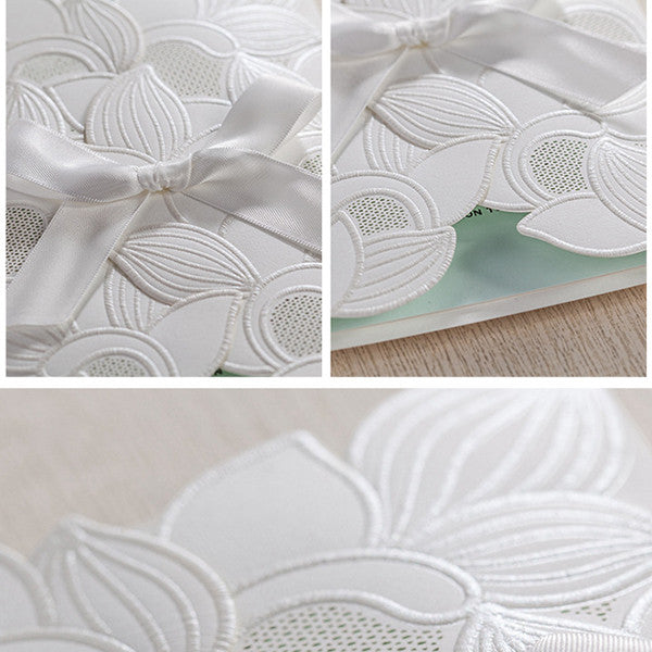 Shiny traditional white folded laser cut wedding invitations LC028_5