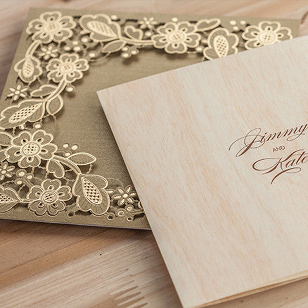 Shiny vintage brown laser cut wedding invitations LC020_5