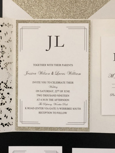Simple elegant ivory and gold laser cut wedding invitations (2)